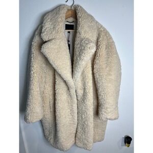 Banana Republic Teddy Coat XL Cream New Faux Fur Oversized Longline Jacket